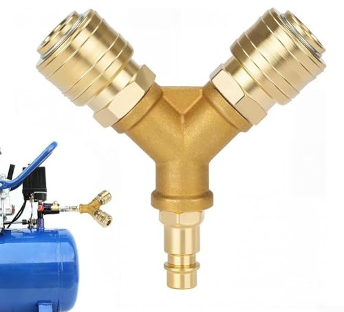 1 pc Air Line Connectors Airline Hose Compressor Fittings 1/4 3 Way Quick Release Y Splitter Airline Coupling for Air Pump Compressor(Copper Plating)