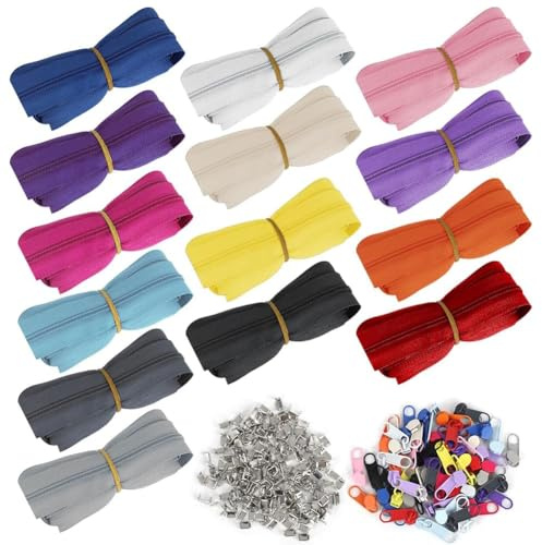Umllpet Oändligt blixtlås-set, 14 färger, nylon med metallreglage för sömnad, hantverk, för kläder, väskor, pennfodral och örngott, gör-det-själv-tillbehör, flexibelt tillskurna