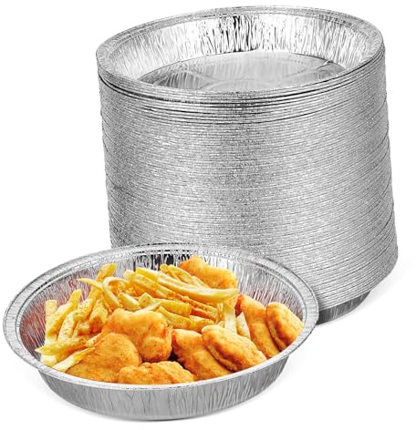 VALICLUD Bandejas Desechables de Aluminio Resistentes al Calor Redondas 100 Piezas para Hornear, Asar y Limpieza Fácil para Freidora de Aire