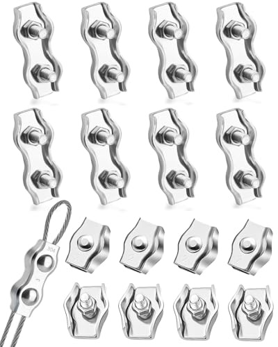 HUVZOR 16 Stück Drahtseilklemme M3, Seilklemme 3mm Klemme Edelstahl 304 Drahtseilklemmen Kabelklemmen für Drahtseil Stahlseil Wäscheleinenspanner Markise Fixiert