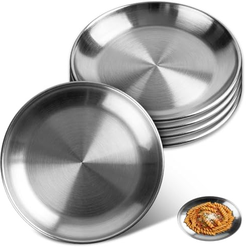 DAOOZHU Edelstahl Teller 20 cm Rund mit 5 Stück,Leicht,stabil und geruchlos | Spülmaschinengeeignet sowie stapelbar für Camping,Picknick,Frühstück und Alltag