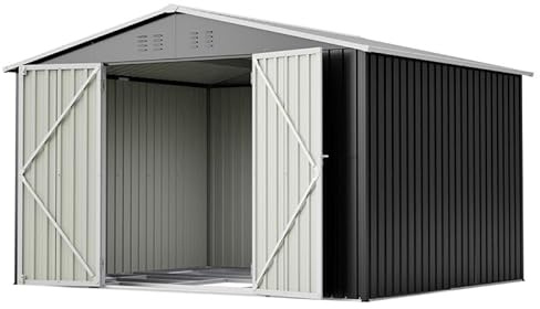 Solisburne Metall Gerätehaus 12m³, Abschließbarer Gartenschuppen Metall-Tool-Shed mit Satteldach XXXL 300x252x191 cm, Sicheres Lager für Gartengeräte & Werkzeug, Wetterfest, Schwarz