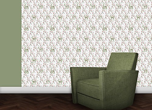 Exquisite Tapete Beerenwild mit roten Beeren grünen Ranken und Hirschen nicht nur für Jäger - Klassische GMM Design Vliesapete als Dekoration für edle Wohnakzente (H: 3m B: 46,5cm)