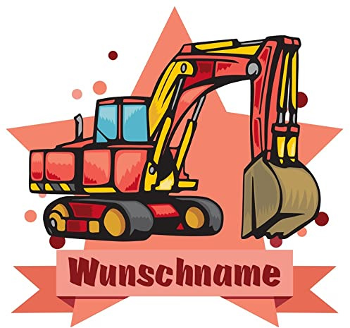Samunshi® Großer Bagger Aufkleber mit Namen Autoaufkleber Namensaufkleber Kinder - 15x13,1cm mehrfarbig