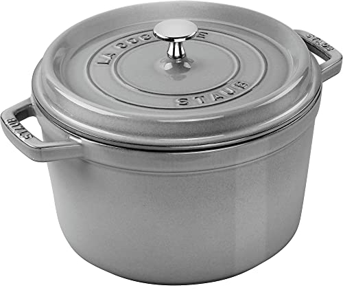 Staub Cocotte alto de hierro fundido, 5 cuartos de galón, grafito, fabricado en Francia