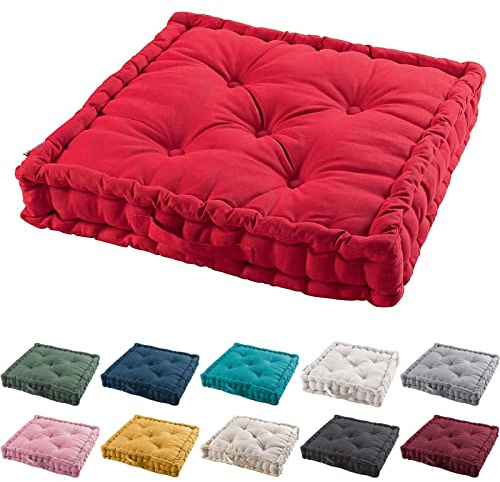 TIENDAEURASIA® Cojines de Suelo - 100% Algodón Lisa - Ideal para Sillas, Bancos, Palets, Suelos - Uso Interior y Exterior (Rojo, 60)