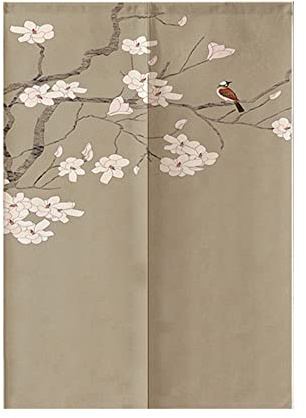 Oduo Japanischer Noren Lang Vorhang Türvorhang, Gardinen Tür Vorhang Tapisseri Baumwolle Leinen kurz Vorhänge Restaurant Küche Türvorhänge, Blumen- und Vogeldruck (blühen,85x90cm)
