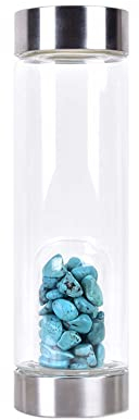550Ml Natural Crystal Water Bottle Reusable Gem Glass Water Bottle with Quartz Crystal Wand Stick Decorated Point Healing Elixir Point Reiki Crystal Gem Infused Water Bottle ( Color : Turquoise )