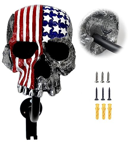 Motorrad-Zubehör, Helmhalterung, Farbe: Totenkopf-Helmhalterung, Wandhalterung mit 2 Haken, Helmaufhänger für Mäntel, Mützen, Basebälle und Rugby-Helm