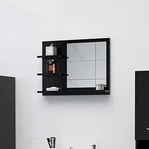 homiuse 60x10,5x45 cm Badspiegel Spiegel mit 3 Regale Rechteckiger Wandspiegel Badezimmerspiegel Mirror Badezimmer Spiegel Bad Stilvolle Duschspiegel Schwarz Holzwerkstoff Acryl