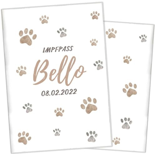 Wilhelm Fell Impfpasshülle für Tiere I Personalisierbar mit Namen oder Geburtsdatum I Persönliche Geschenkidee für Haustierbesitzer I Schutzhülle für den Impfpass für Haustiere (Pfote Beige)