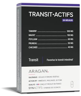 ARAGAN Transitactifs - Complément Alimentaire Transit Intestinal - Tamarin, Psyllium, Mauve, Pruneau, Chicorée - 10 jours de prise - Fabriqué en France