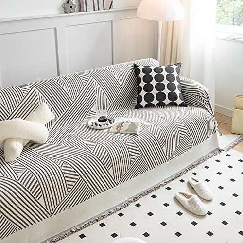 Homxi Sofa Überzug Dreisitzer,Sofahusse mit Linien Überwürfe für Sofa Chenille Handtuch Sofa Dunkelbraun Sofabezug Universal 180x300CM