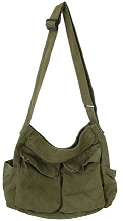 Topiky Sac à bandoulière en toile, sac à bandoulière en toile avec plusieurs poches, grand sac à bandoulière hobo pour femmes et hommes, sac à bandoulière décontracté pour femmes et hommes (vert)