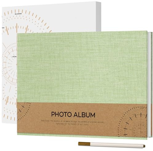 Vienrose Selbstklebendes Fotoalbum, 40 Seiten, 21,5x30 cm, Grasgrün | Leinen Einband, Fotobuch, Metallstift, Geburtstag Geschenke, 10x15 Fotos