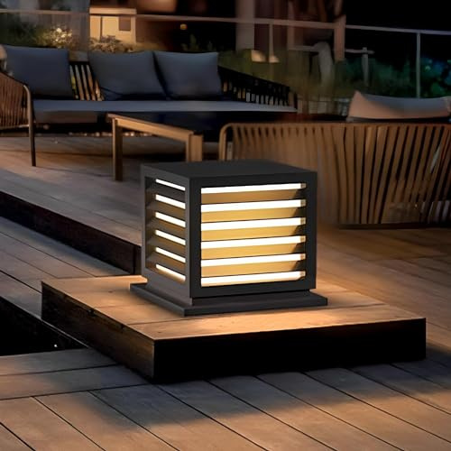 PTOUG Outdoor Post Cap Lights, 9.8 × 8.3 Modern Luxury Post Lantern, Matte Black, IP65 Waterproof Stainless Steel Exterior Column Light for Gardens,Yards,Balconies,Passages or Entrances,etc