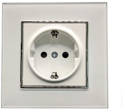 Jandei - Enchufe Schuko 2P+T 16A, Decoración Elegante Pared Interior, Fácil de Instalar, Incluye Marco y Mecanismo, Cristal Templado Color Blanco