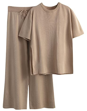 MJGkhiy Tuta Di Maglia Donna Leggera 2 Pezzi Lavorati a Maglia Top E Pantaloni Set Coordinati Abbigliamento Morbida Completo Tuta Moda Tuta Da Casa Comode Tute Donna Completa Estate