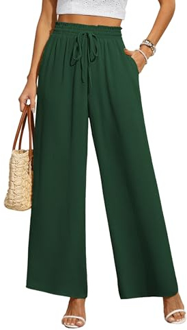 BEIGAI Damen Hosen Weites Bein Stoffhose Locker Gerade Leichte Palazzo Hose | Hohe Taille Dehnbar Lounge Freizeithose, Elegante Luftige Sommerhose mit Taschen