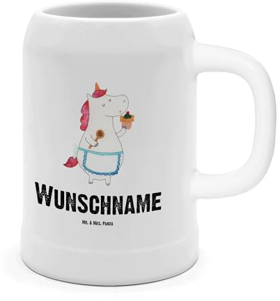 Mr. & Mrs. Panda Personalisierter Bierkrug Einhorn Küche - Personalisierte Geschenke, Tonkrug Mit Namen, Einhörner, Deko, Motivation, Personalisiertes Oktoberfest-Maßkrug, Hobbykoch, träumen, Unicorn