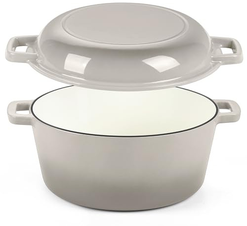 P&P CHEF 2 In 1 Khaki Dutch Oven Pot with Lid for Bread Baking, 5Qt
