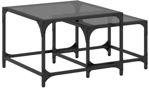 vidaXL Satsbord 2 st med svart glasskiva stål, sidobord, soffbord, vardagsrumsbord, sido bord, soff bord, vardagsrum bord, träbord, trä bord