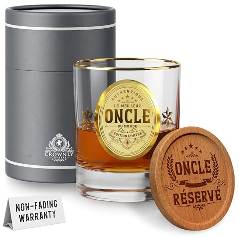 CROWNLY CRYSTAL® Cadeau Tonton Cadeau Anniversaire Homme Verre à Whisky Personnalisé Idée Cadeau Oncle Super Tonton