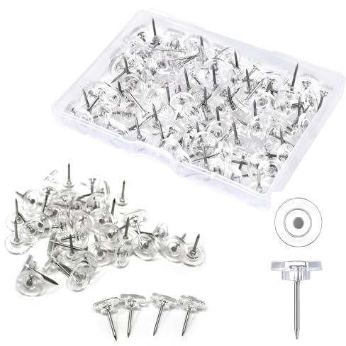 HUATEEN Transparente Reißzwecken,200 Reißnägel mit Kopf Flache Stecknadeln 16mm Silber Pinnadeln mit Aufbewahrungsbox für Pinnwand,Büro & Schule Mini-Pinnadeln & Reißbrettstifte
