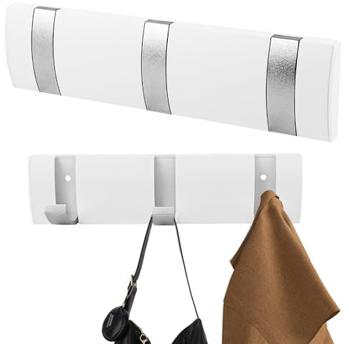 Garderobenhaken, Moderne Platzsparende Garderobenleiste mit 3 Beweglichen Haken, Garderobenleiste Weiß, Moderne Kleiderhaken Wand,Hakenleiste Kleiderhaken für Jacken,Mäntel,Schals,Handtaschen und Mehr