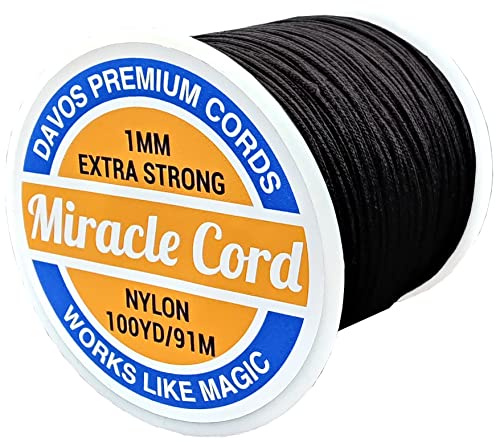 Miracle Cord 1mm Bracelet Making String Braided Nylon Multi-Use Extra Strong Thread Jewellery Necklace Beading Crafting Arts Crafts (Black, 91 metres)