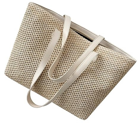 GALPADA Große Geflochtene Strohtasche Für Damen Handgewebt Geräumige Schultertasche in Cremeweiß Vielseitige Tote Bag Für Strand Reise Und Alltag Modisches Sommeraccessoire