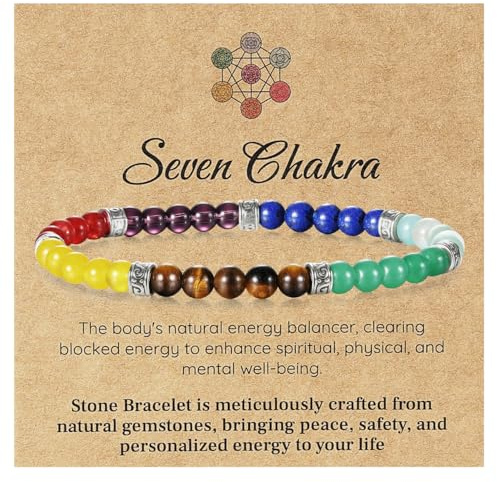 Emibele Bracciale Chakra, Pietre Naturali Colorate 7 Chakras Bracciale Cristallo per Energia Positiva Ridurre Ansia Meditazione, Gioiello Cristallo Guarigione 4mm Gioiello Moda Regalo per Donne Uomini