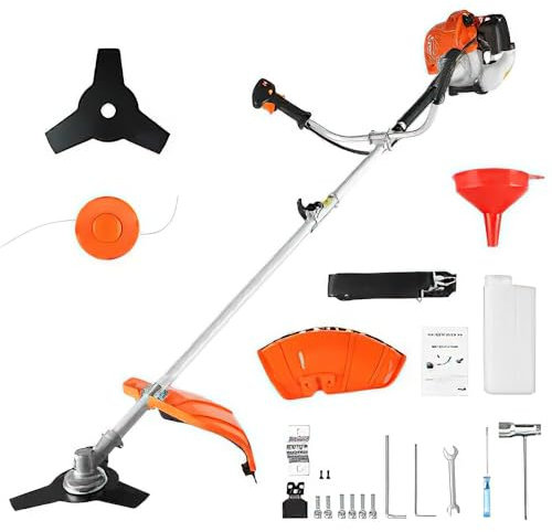 Benzin Motorsense,2in1 Multitool Trimmer mit 52cc,Faden und Komfort-Tragegurt，Rasentrimmer mit Antivibrationssystem,2-Takt Freischneider Fadenspule,Praktisches Gartengerät (52cc)