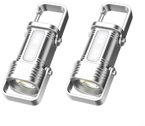 Puupaa Uppladdningsbar LED nyckelring ficklampa powerbank, vattentät minilampa, 10 W 15 m stråle, typ-C snabbladdning, bärbar ficklampa för utomhusbruk, camping, vandring (2 st)