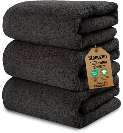 SLEEPZEN - Serviette Invité 30x50 cm - Lot de 3 - Coton Bio Certifié GOTS 500gr/m2 - Petite Serviette Main Salle de Bain Fabriquée en UE - Serviette 30x50 Absorbant et Doux - Gris