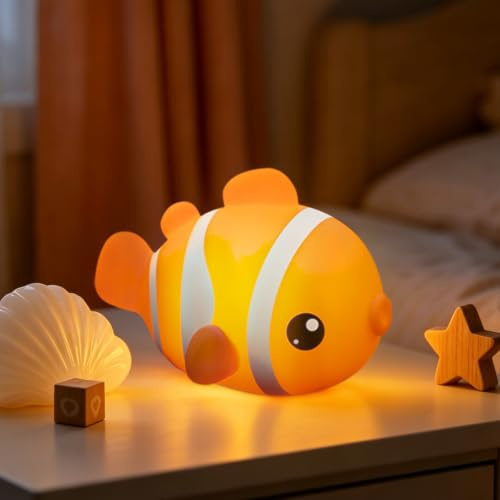 SAMALICAR Nachtlicht Kinder Clownfisch Dimmbar mit Timer & Touch-Steuerung, Süße Silikon Nachtlampe Baby USB-Aufladbar, Niedliche Clownfisch Lampe für Kinderzimmer Deko, Geschenk für Mädchen Jungen