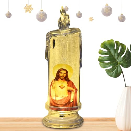 Candela di preghiera senza fiamma - Candela religiosa a LED sacra, decorazione devozionale Gesù Santi | Effetto di fiamma sfarfallante realistico, decorazione spirituale a batteria, altare casa essenz