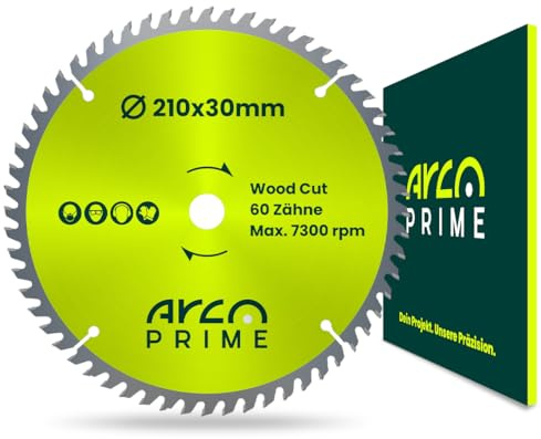 ARCOPRIME Kreissägeblatt 210 x 30 mm – 60T – Holz‑Feinschnitt für Massivholz, Weichholz & Hartholz – ausrissfrei, vibrationsarm & langlebig