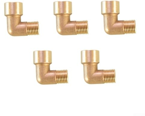 90 Degree Brass Elbow Pipe Fitting, 1/4 Inch Male to Female Adapter, Forged Brass Construction for Plumbing, Gas, Fuel and Grease Applications, 5 Pack