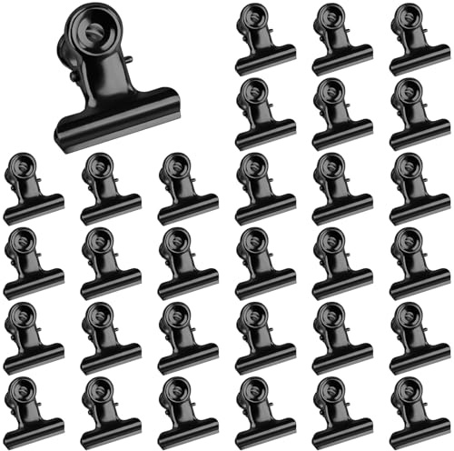 JAXICREY Bulldog Clips, 30 Binder Black Bull Dog Clips Medium, 30mm Bulldog Clip Metal, Binder Clip, File Money Papper Stationary Clamps for Office, School, Home, Kitchen, Shops, Notes, Tickets