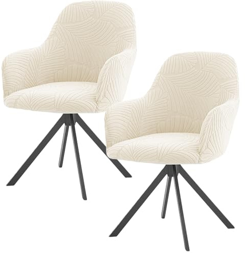 GOMETY 2er Set Stuhlhussen Stretch Stuhlbezug mit Armlehne Abnehmbare Waschbare Schonbezug Universal Jacquard Hussen für Esszimmerstühle Küchenstühle Bürostühle Hochzeit Restaurant Deko (Cremeweiß)