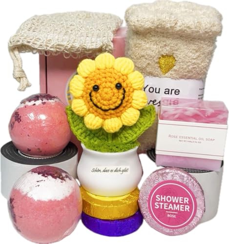 Badeset Frauen Geschenkset, 9 Stück, Rose Badebomben,Duschbomben,Seife