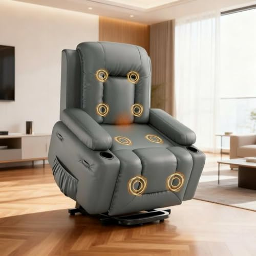 Acekool Relaxsessel Massagesessel Elektrisch Verstellbar Fernsehsessel mit Liegefunktion Massage Wärmefunktion, 2 Seitentaschen 2 Getränkehalter, Lesesessel TV Sessel Wohnzimmer