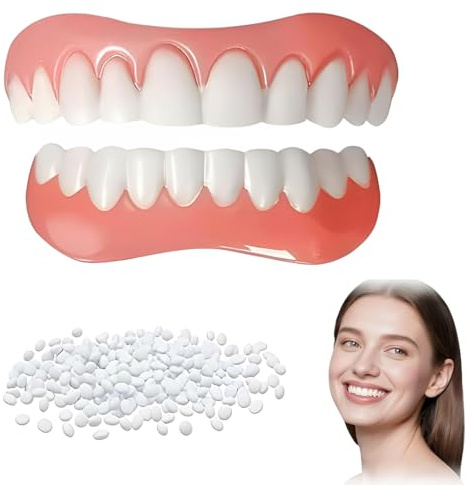 TRMPLX Denti finti da applicare da soli, dentiera finta naturale, Faccette Dentali Universali Superiore E Inferiore Provvisoria Denti Finti,Con gel per la dentizione-F