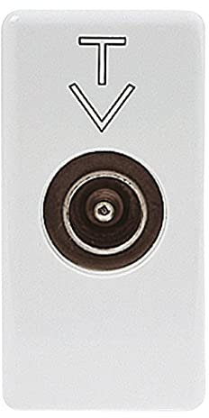 PRESA COASSIALE TV CONNETTORE IEC MASCHIO 9,5MM DIRETTA CON PASSAGGIO DI CORRENTE 1 MODULO SYSTEM WHITE
