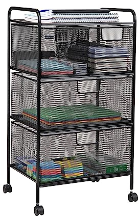 Mind Reader Network Collection, Rollwagen mit 4 herausnehmbaren Schubladen, omnidirektionale Räder, Schreibtisch- und Badezimmer-Organizer, tragbar, Metallgitter, 40,6 cm L x 27,9 cm B x 73,9 cm H,