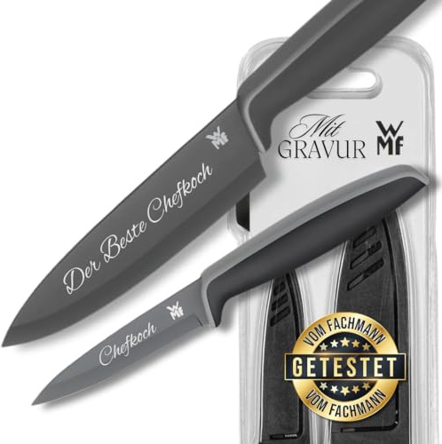 Premium WMF Touch Messerset 2-teilig, Küchenmesser mit Schutzhülle, Personalisierte Geschenke, Kochmesser, Messer Küchenmesser schwarz inkl. Wunsch Gravur