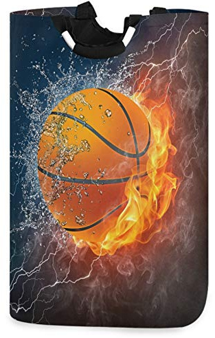 visesunny Basketball With Fire And Water Large Capacity Laundry Hamper Basket Water-Resistant Oxford Cloth Storage Baskets for Bedroom, Bathroom, Dorm, Kids Room