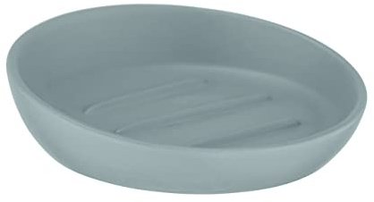 WENKO Seifenablage Badi Blau-Grau, hochwertige Keramik mit Matter Oberfläche, Seifenschale in Schlichter, einfacher Form