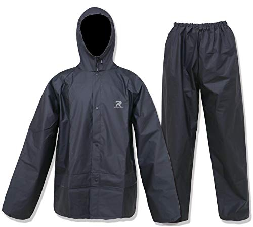 ZOEGO Tuta Antipioggia Ultra-Lite per Uomo Donna Cappotto Antipioggia Protettivo Impermeabile con Pantaloni 2 Pezzi Antipioggia (Nero, XL)